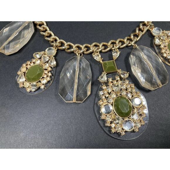 Banana Republic Bold Gold Tone Green Stone Thick Chain Statement Necklace 18" - Picture 6 of 13